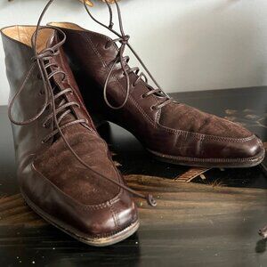 Vintage Ferragamo Brown Lace Up  Booties Leather + Suede
